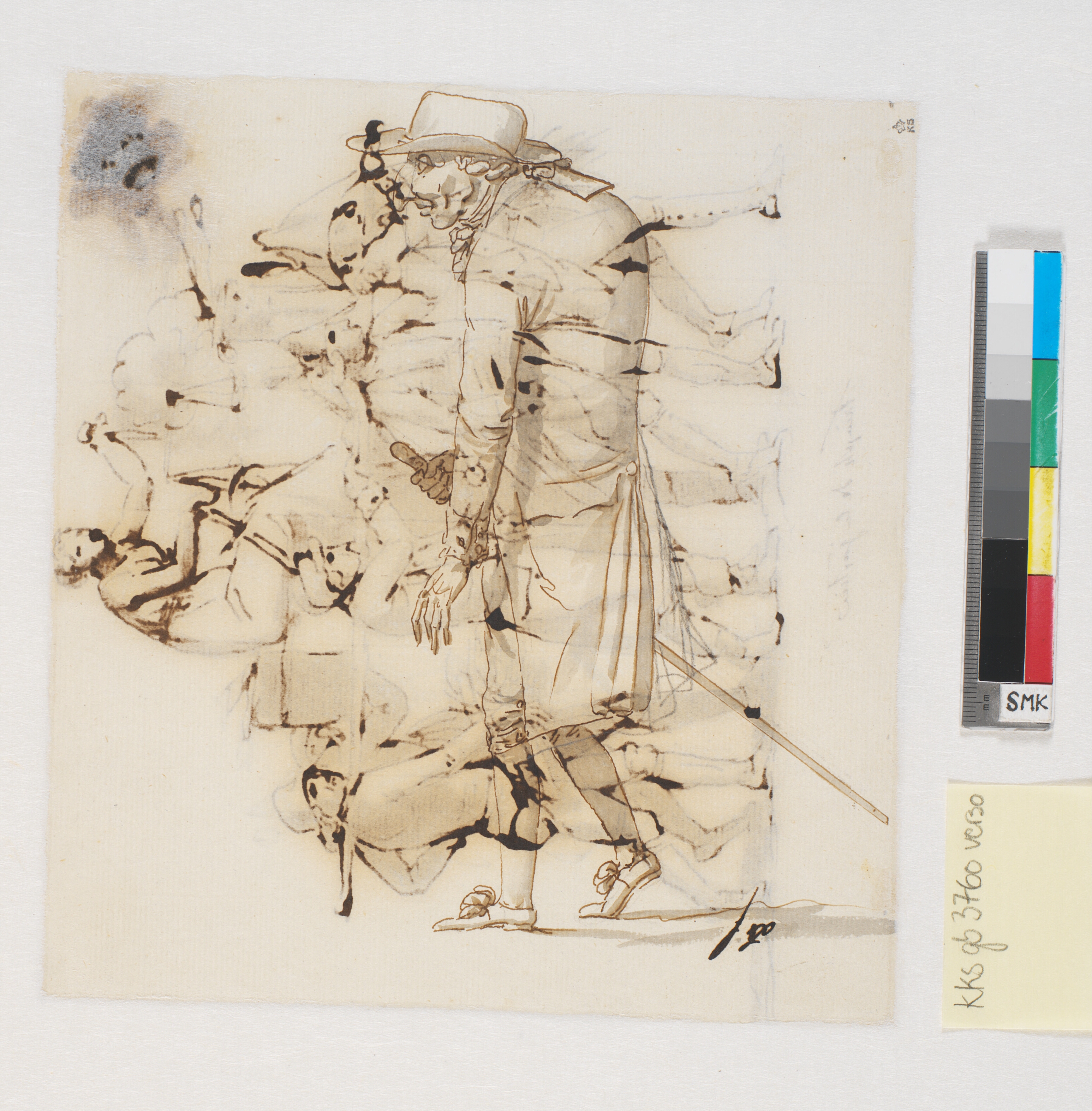 Karikatur af en krumbøjet mand